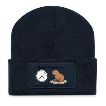 Capybara Nap Humor Broken Clock - Recycled Patch Beanie - french navy - Front