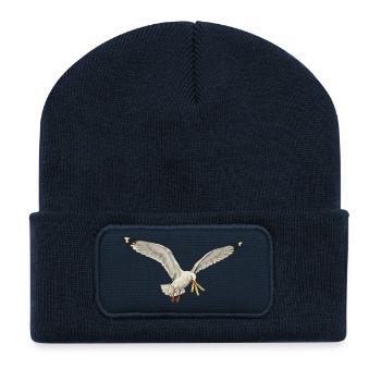 Mouette drôle qui vole des frites sur la plage - Beanie recyclé à patch - bleu marine - Devant