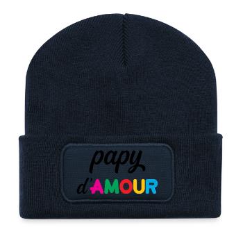 Papy d’amour – coeur famille bonheur souvenir  - Beanie recyclé à patch - bleu marine - Devant