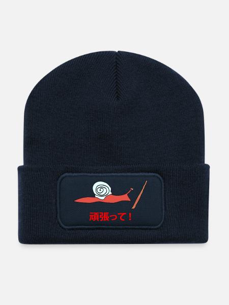 Running Snail Ganbatte - Recycelte Patch Beanie - French Navy