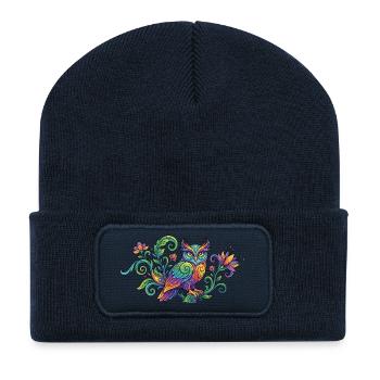 Bunte Eule im Floralen Muster Kunst Design Motiv - Recycelte Patch Beanie - French Navy - Vorne