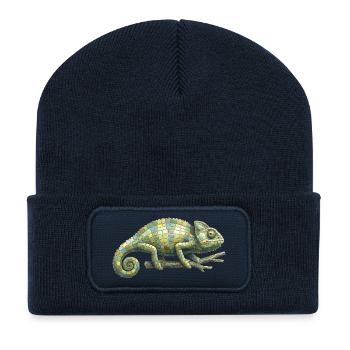 Chamäleon Mosaik - Geometrisch für Reptilienfans - Recycelte Patch Beanie - French Navy - Vorne