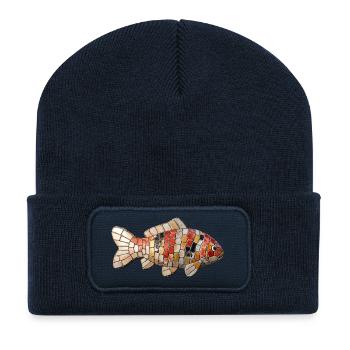 Mosaïque de carpes koi - Art japonais pour les amateurs de poissons - Beanie recyclé à patch - bleu marine - Devant