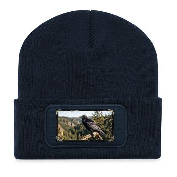 Schwarzkrähe, Rabe Natur, Vogel Tierwelt - Recycelte Patch Beanie - French Navy - Vorne