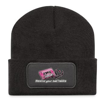 Rewind Your Bad Habits Cassette Coeur Rebelle - Beanie recyclé à patch - charbon - Devant