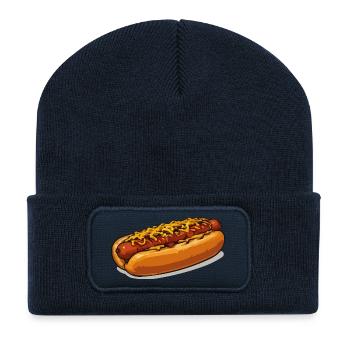 Cheese Covered Hot Dog Illustration - Recycled Patch Beanie - french navy - Front