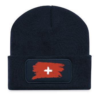 Randonnée de voyage sous le drapeau suisse - Beanie recyclé à patch - bleu marine - Devant