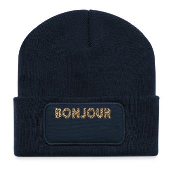 The Word Bonjour Leopard in French France - Recycelte Patch Beanie - French Navy - Vorne