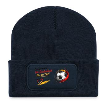 Gemeinsam Fußball Herzdesign - Recycelte Patch Beanie - French Navy - Vorne