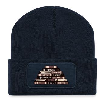 Book Stack Reading Book Club Bookworm Teacher - Recycled Patch Beanie - french navy - Front