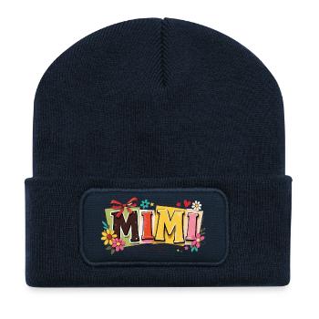 Mimi Oma Blumen Geschenk Retro Oma - Recycelte Patch Beanie - French Navy - Vorne