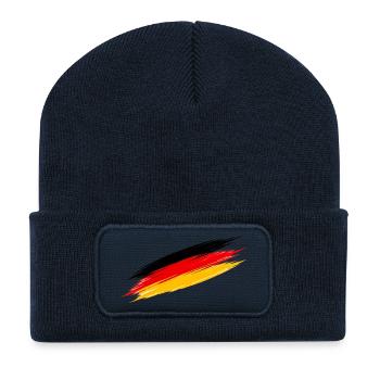 Schwarz-Rot-Gold Pinselstreifen - Recycelte Patch Beanie - French Navy - Vorne