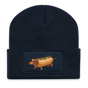 Dachshund in a bun motif - Recycled Patch Beanie - french navy - Front