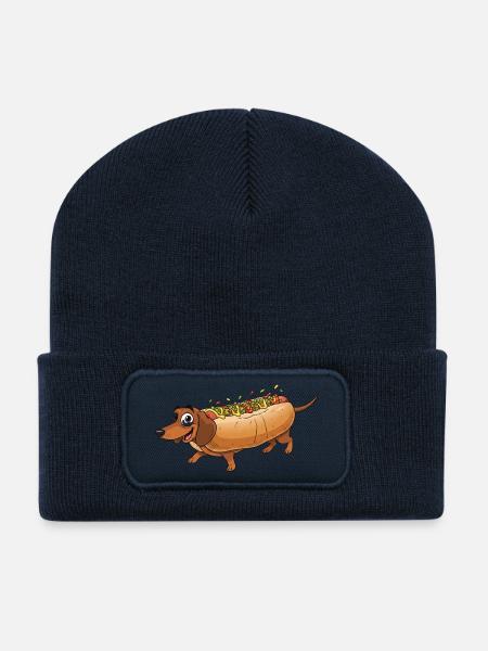 Dachshund in a bun motif - Recycled Patch Beanie - french navy