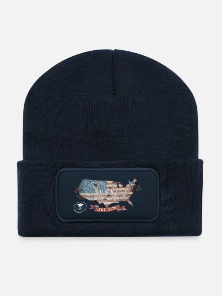 Vintage-Karte der Vereinigten Staaten – Amerikanischer Patriot Wilde - Recycelte Patch Beanie - French Navy