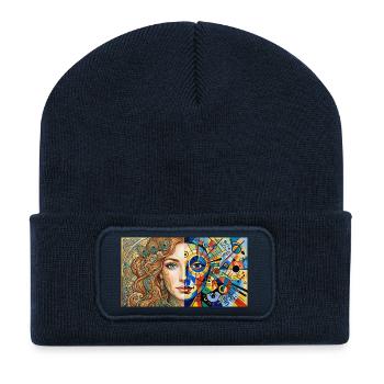 Dual Portrait: Nature Meets Abstract - Recycled Patch Beanie - french navy - Front