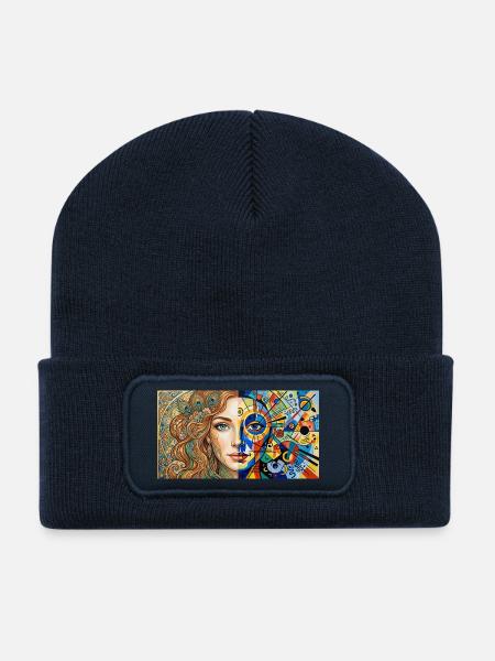Duales Porträt: Natur trifft Abstrakt - Recycelte Patch Beanie - French Navy