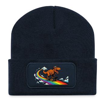 Dino skating on the rainbow - Recycled Patch Beanie - french navy - Front