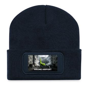 Wrong Airport - Funny Aviation Meme - Recycled Patch Beanie - french navy - Front