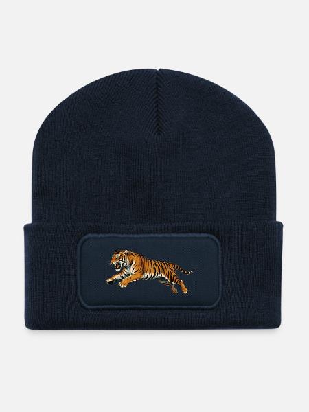 Tiger Retro-Kunststil - Recycelte Patch Beanie - French Navy