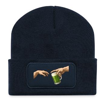 Bière verte – La Création – Bière Drôle - Beanie recyclé à patch - bleu marine - Devant
