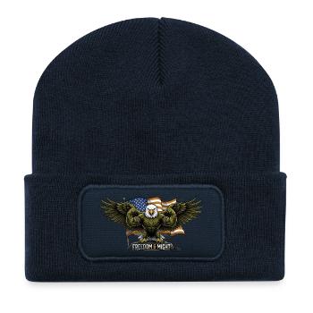 Adler vor dem Hintergrund der US-Flagge - Recycelte Patch Beanie - French Navy - Vorne