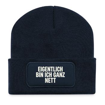 Eigentlich bin ich ganz nett - Recycelte Patch Beanie - French Navy - Vorne