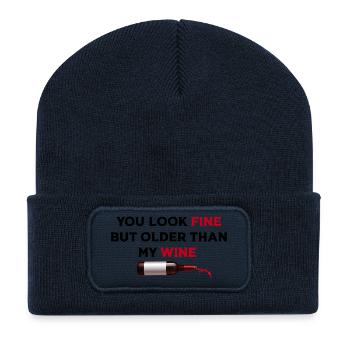 Fine Wine Bottle Art - Recycled Patch Beanie - french navy - Front