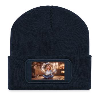 Magic of Reading: Girl with Flying Books in a Cozy - Recycled Patch Beanie - french navy - Front