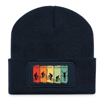 Retro Cycling Steps Start Climb Pedal Finish - Recycelte Patch Beanie - French Navy - Vorne