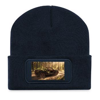 Eco Wooden Car Made of Tree Bark and Roots Driving - Recycelte Patch Beanie - French Navy - Vorne