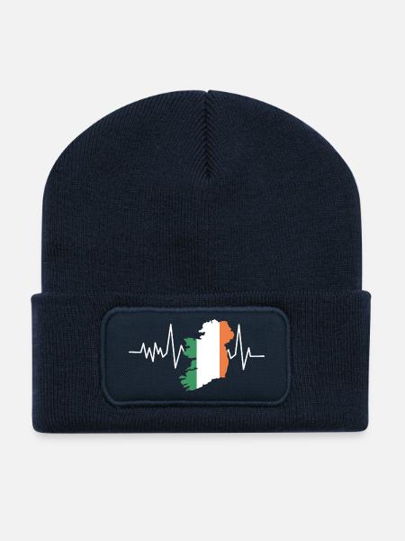 Herzschlag Irland Flagge - Recycelte Patch Beanie - French Navy