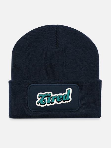 Müder dunkler türkisfarbener Retro-Skripttext - Recycelte Patch Beanie - French Navy