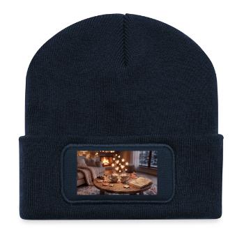 Kaminzauber Kuschelabend - Recycelte Patch Beanie - French Navy - Vorne