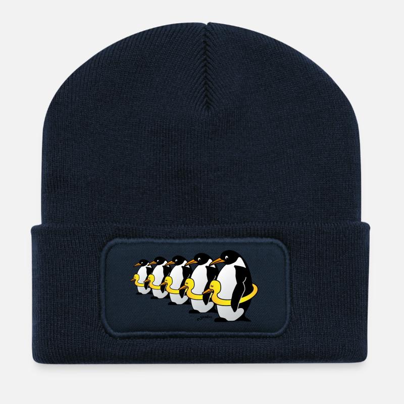 Pinguine mit Quietscheentchen - Recycelte Patch Beanie - French Navy