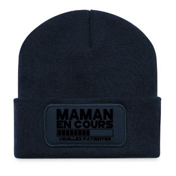 maman(veuillez patienter) - Beanie recyclé à patch - bleu marine - Devant