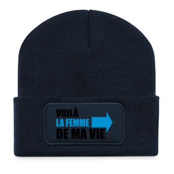 voilà la femme de ma vie - Beanie recyclé à patch - bleu marine - Devant