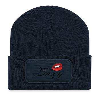 Sexy rote Lippen Teufel Mund Kuss Geschenk - Recycelte Patch Beanie - French Navy - Vorne