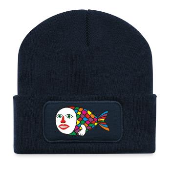 Poisson humain - Beanie recyclé à patch - bleu marine - Devant