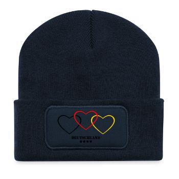 Fanshirt Deutschland Herz Flagge - Recycelte Patch Beanie - French Navy - Vorne