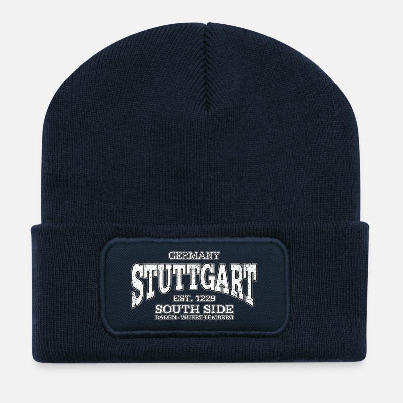Stuttgart (white oldstyle) - Recycelte Patch Beanie - French Navy