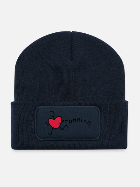 Lustiges Strichmännchen -I love running - Recycelte Patch Beanie - French Navy