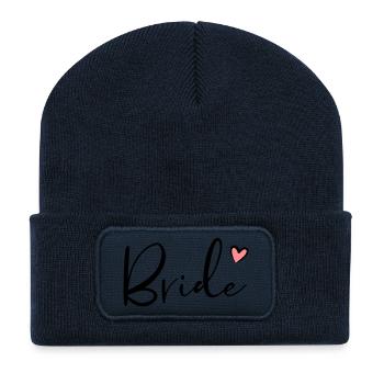 Cadeau de partie de poule coeur de mariée - Beanie recyclé à patch - bleu marine - Devant