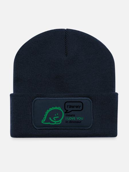 Rawr means I LOVE YOU in dinosaur - Recycelte Patch Beanie - French Navy