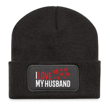 J'aime mon mari - Beanie recyclé à patch - charbon - Devant
