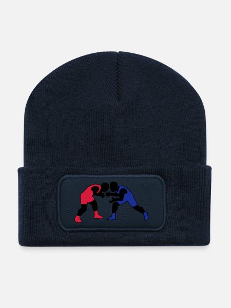 dessin sport lutte lutteur wrestling - Beanie recyclé à patch - bleu marine