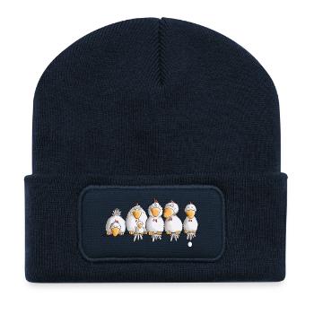 Hühner auf der Hühnerstange I Huhn Comic - Recycelte Patch Beanie - French Navy - Vorne
