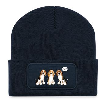Drei Beagle Hundetiere - Hund - Dog - Comic - Recycelte Patch Beanie - French Navy - Vorne