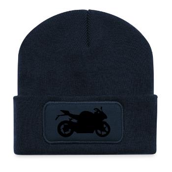 motorrad silhouette - Recycelte Patch Beanie - French Navy - Vorne