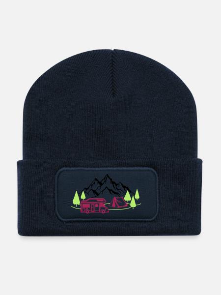 Vacances à la montagne - Beanie recyclé à patch - bleu marine